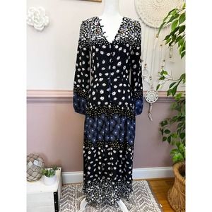 Suno 100% Black Floral Silk Maxi Dress Size 4